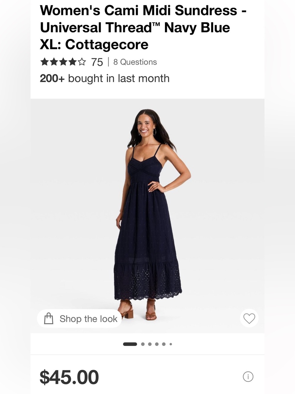Universal Thread Navy Blue Eyelet Cami Maxi Dress